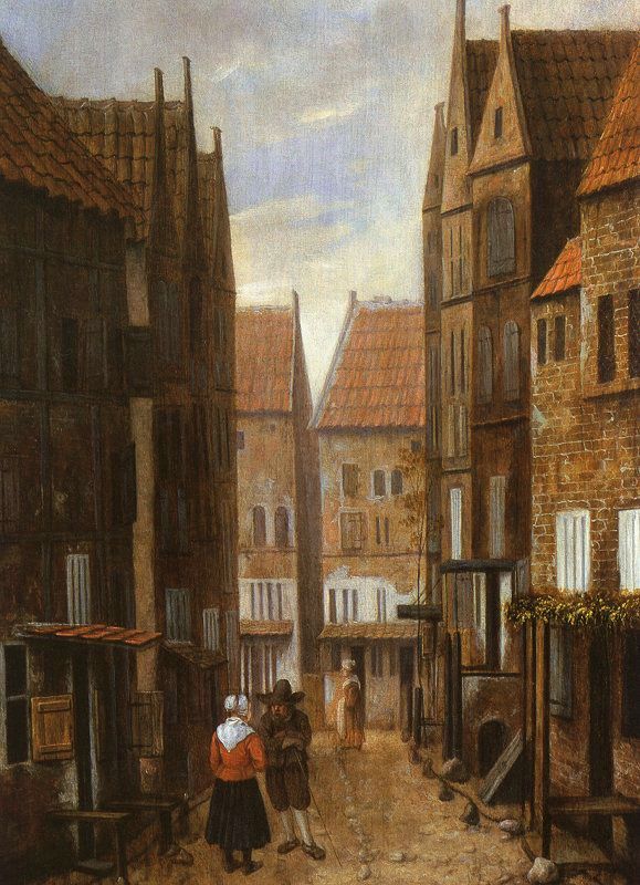 Street Scene with Couple in Conversation